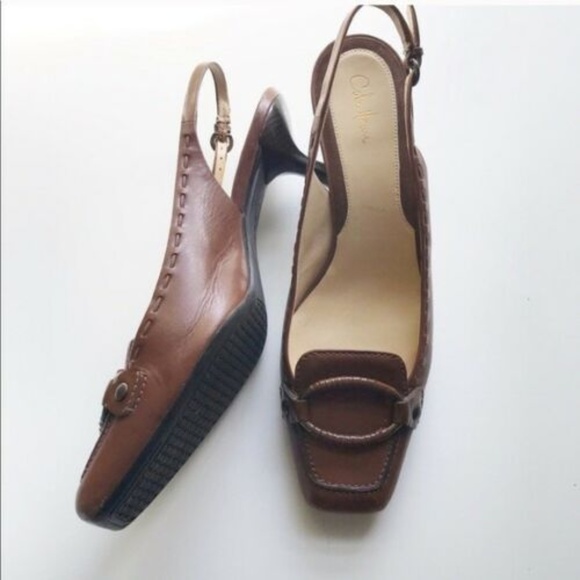 Cole Haan Brown Leather Slingback Heels. Size says 9.5B, but more a size 9.0B - Picture 1 of 3